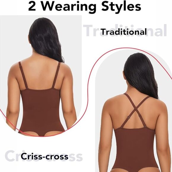 SHAPERIN Women's Deep V Neck Bodysuit - Picture 2 of 5